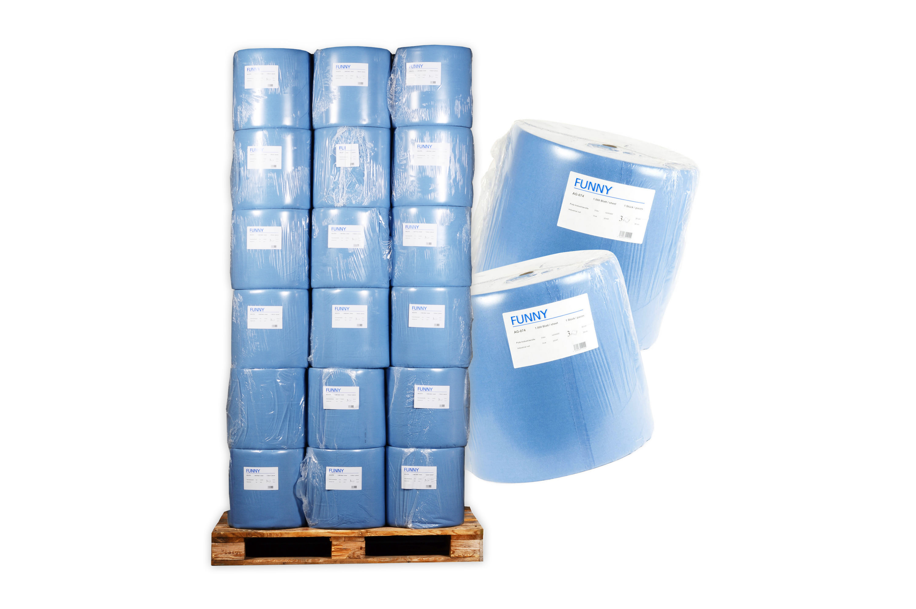 Industriepapierrolle 3lagig, blau, 1000Blatt, 36cm